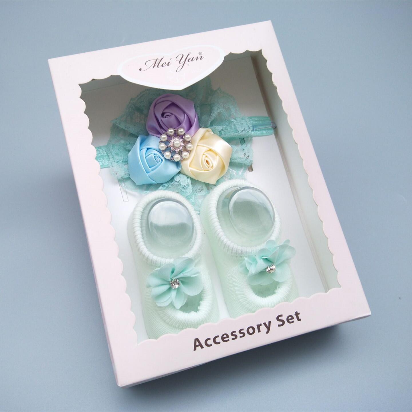 New Baby Girl Socks Headband Gift Box