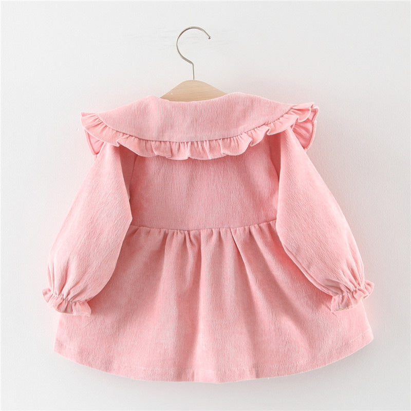 Baby Girl Bow Corduroy Dress - Soft Cotton Long Sleeve Princess Outfit