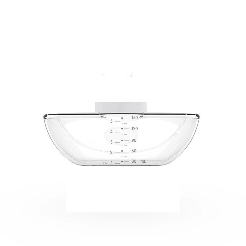 Clear glass measuring bowl with measurement markings on a white background