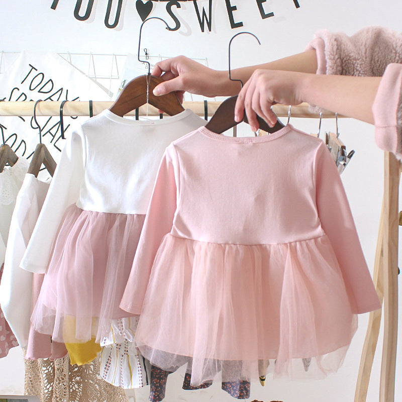 Baby Girl Bow Corduroy Dress - Soft Cotton Long Sleeve Princess Outfit