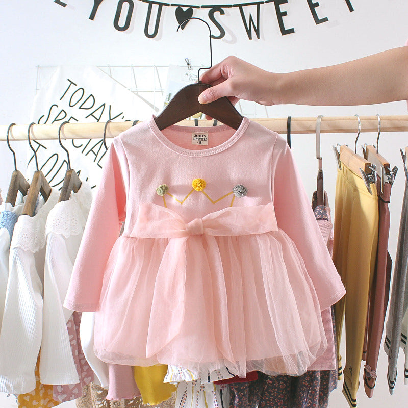 Baby Girl Bow Corduroy Dress - Soft Cotton Long Sleeve Princess Outfit