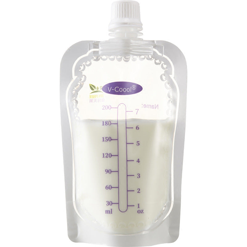 V-Coold breastmilk storage pouch with milk inside on a white background