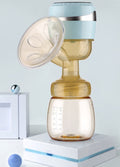Breast pump with a clear and blue design on a white surface