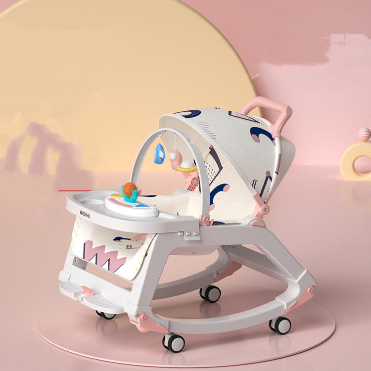 Baby walker with cartoon design on a pink background